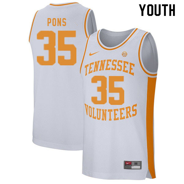 Youth #35 Yves Pons Tennessee Volunteers College Basketball Jerseys Sale-White